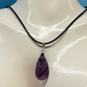 Amethyst Teardrop Pendant on Black Cord